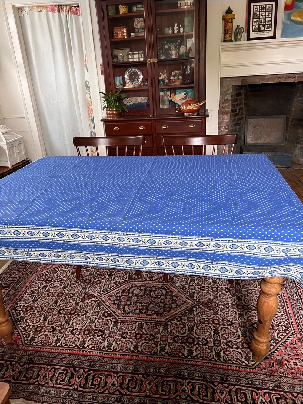 L'Ensoleillade French Country 58”x74” Tablecloth Blue White Lined Heavy Cotton